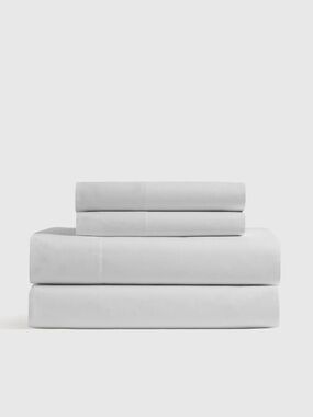 Quince Full Organic Crisp Percale Cotton 4Pc Sheet Set,Light Grey,Good Condition